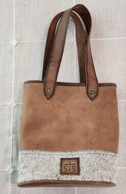 STS Ranchwear Cowhide & Leather Wine Tote Bag – Brown/White Western Chic